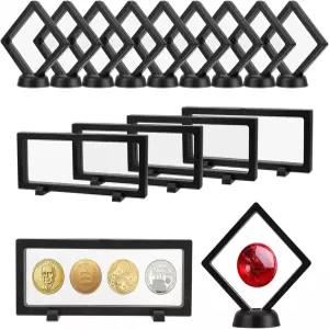 지테오 침구 15PCS 3D 플로팅 프레임 디스플레이 케이스 블랙 내구성 챌린지 코인 홀더 스탠드 리온 동전
