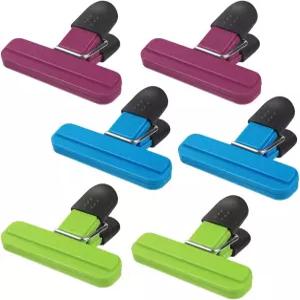 6팩 칩 가방 음식 클립과 튼튼한 밀폐 그립 비닐봉지 식품 보관용 다양한 색상의 스낵 커피 소형 주방