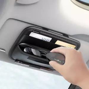 자동차 선바이저 정리함 조절 가능한 탄성 스트립이 있는 선글라스 홀더 카드 슬리브가 보관함 펜 드라이버