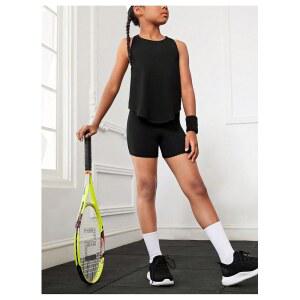 보드름 걸의 탱크탑과 반바지 운동복 라운드넥 2피스 세트 운동 스플릿 크롭 바이커