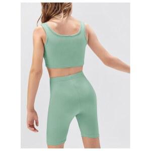 오요앵글 소녀 스쿱 운동복 바이커 세트 탱크 반바지 2피스 액티브웨 요가 운동 탑과 크롭