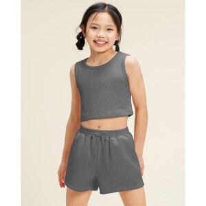 스텔 걸스 귀여운 운동용 포켓이 여름 2피스 민소매 쇼트 세트 탑과 스쿱 탱크 반바 있는