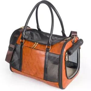 소형견 고양이를 위한 강아지 소프트사이드 캐리어 반려동물 패션 PU 가죽 지갑 항공사 승인 여행용 작은