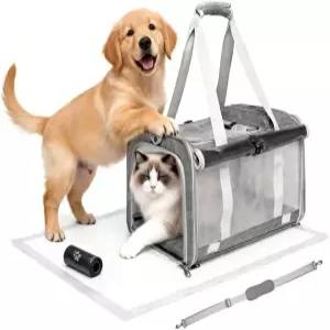 고양이 캐리어 소프트 사이드 도그 항공사 가방용 반려동물 승인17.32×9.84×10.63인치 배변 봉투 1개