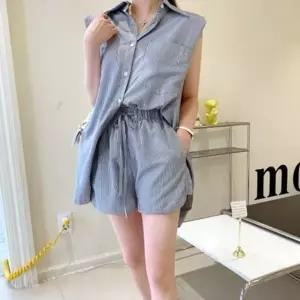 여성 여름 시원한 무드 스트라이프 투피스 반팔 세트