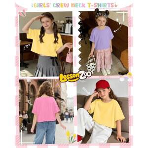 3팩 걸스 슬리브 셔츠 루즈 티셔츠 반팔 박시 캐주얼 운동 오버사이즈 크루넥 크롭탑