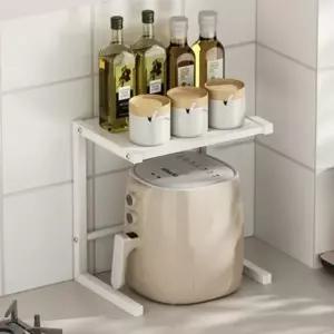 (색상4 화이트 소형)커피머신 에어프라이어 2단 선반 전자 렌지대 받침대