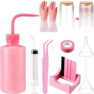 글리터용 스노우 글로브 텀블러 용품 10개 DIY 키트플라스틱 스퀴즈 병 실리콘 컵 거치대 깔때기 핀셋