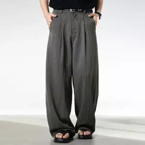 코디코치 남성 핀턱 와이드 스트라이프 슬랙스 벌룬핏 롱 트라우저 세미와이드 밴딩 바지