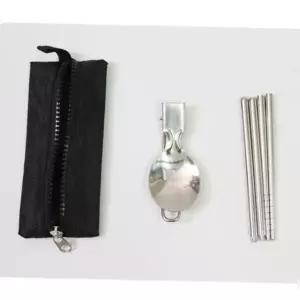 1세트 스텐 휴대용 수저 파우치 세트 접이식 숟가락 분리형 젓가락 캠핑 등산 낚시 스푼