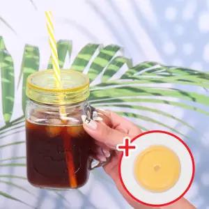 위드코 빨대 드링크자 세트 450ml 주스 손잡이 유리 보틀 빨대컵 유리머그 카페컵 홈카페