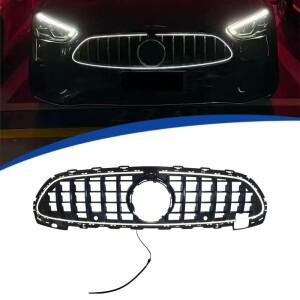 W206 C 클래스 2022-2025 GT 스타일 LED 발광 프론트 그릴 교체 범퍼 마스크 튜닝 레이싱 메쉬 글로스 블랙