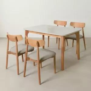 스코나 클라시 포세린 세라믹 원목 1200 4인 식탁 세트(원목의자4개)