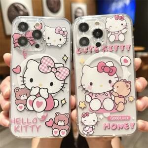헬로 키티 맥세이프 마그네틱 휴대폰 케이스 삼성 호환 갤럭시 S25 S24 S23 S22 S21 S20 FE 플러스 울트