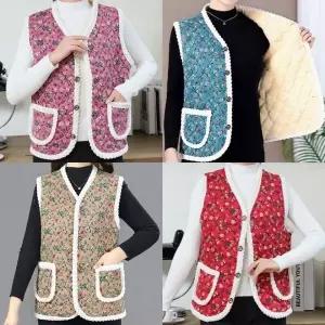 겨울용 양털 누빔 조끼 사무실 작업용 방한 레트로 여성 할머니