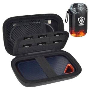 [미국배송] 샌디스크 익스트림 휴대용 외장 SSD 500GB 1TB 2TB 4TB 8TB 솔리드 스테이트 드라이브용 내화 및 방수 케이스 SDXC SDHC 카드 슬롯이 있는 지퍼 여행용 케이블 정리함 보관 파우치 전용(블랙)