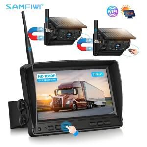 태양광 무선 자석식 후방 카메라 7인치 AHD 모니터 DVR 녹화 후진 (트럭, 트레일러, 캠핑카, RV용)