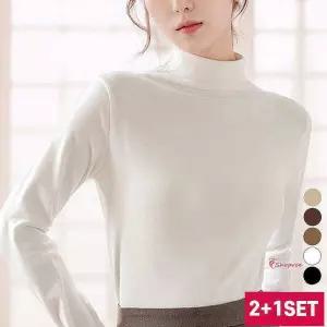 여성긴팔 3종세트 넥라인티셔츠 압박 여자 무봉제 간절기 얇은 목폴라 컷팅 봄티 터들넥 스판 긴팔티nop451