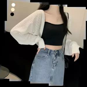 펀칭니트가디건 여성용 여름 가벼운 니트 오픈형 스타일리시한 시원한 자외선 차단 빅사이즈