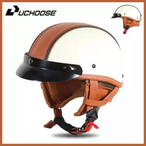 바이크 오토바이 반모헬맷 UCHOOSE 레트로 복고풍 엔틱 가죽 헬멧 스타일 파일럿 하프 페이스 크루즈 쵸퍼