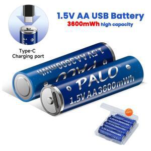PALO  기존 1.5V 3600mWh 리튬 이온 충전지 AA 배터리 유형 C 충전식 LR6
