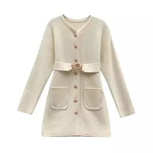 트위드 원피스 겨울 가을 롱 하객 린넨 데님 홀복 학생용 슬림한 중간 길이 벨트 섹시한 니트 드레스 여성