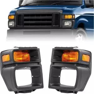 2008-2019 포드 E150 E250 E350 슈퍼 듀티 트럭 픽업 헤드램프 커버 도어 베젤 트림 옐로우 렌즈 블랙 좌우