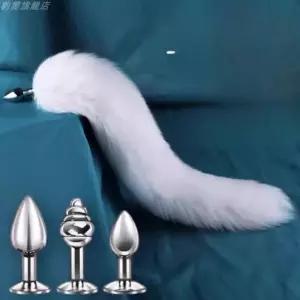 테일 분리 고양이꼬리 여우꼬리 흑백 할로윈 코스튬 플러그 토끼