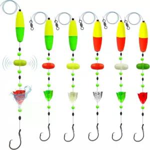 다미델 6Pcs 메기 낚시 장비 준비 키트 2 in 1 회전 래틀/더블 비즈 플로트 산티 리그 페그 프리 조정 가능