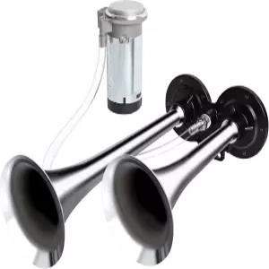 12V 에어 혼 키트 트럭용 슈퍼 라우드 트레인 차량용 압축기 포함 듀얼 픽업 카 보트 실버