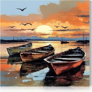 프레임이 있는 선셋 페인팅 숫자 키트 캔버스에 비치 보트 홈 데코용 의한 DIY 아크릴 쉬운 8x12인치