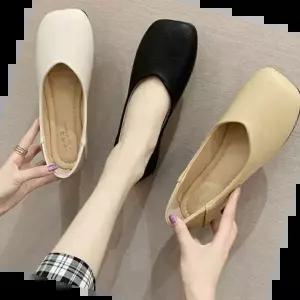 여성신발 사각코 플랫 슈즈 단화 인조가죽 낮은굽 중년 신발