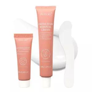 여성용 얼굴용 제모 크림 - 입술 턱 볼의 민감한 피부 위한 진정 주걱이 포함된 무통 키트 가정용 퍼빅