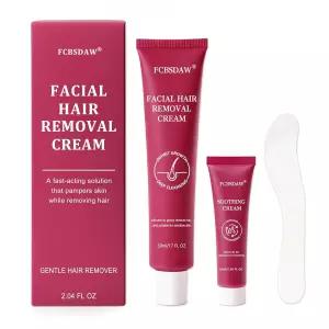 윗입술 턱 복숭아 퍼즈용 무통 페이셜 제모 크림 - 진정 포함된 여성용 키트 민감한 피부에 안전한 4분