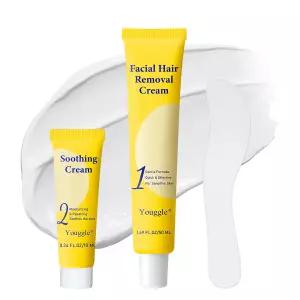 여성용 5분 페이셜 제모 이 없고 부드러운 민감성 피부 크림 턱과 윗입술 및 뺨을 위한 진정 - 2.03 Fl Oz