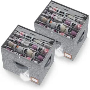 옷장용 조절 가능한 보관함 의류 정리함 신발통 신발 장난감 투명 창이 있는 보관 솔루션펠트 그레이 32쌍