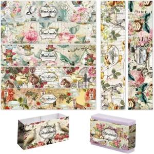 PH PandaHall 90PCS 플라워 랩 테이프 9가지 스타일 빈티지 하이 티 종이 수직 비누 태그 슬리브 커버 수제