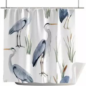 Teaery 샤워 커튼 72 x 인치 라이너 욕실용 물 버드 헤론 부스 및 욕조 방수 폴리에스터 패브릭 세트