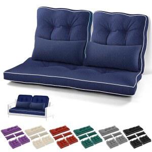 천풀 5종 야외 벤치 쿠션 세트 44 x 19 인치 터프트 방수 파티오 가구 시트 패드(던지기 베개 포함) 사각형 실내 소파 위커 소파(네이비 블루)를 위한 러브시트