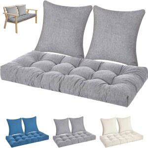 Wenqik 3종 야외 벤치 쿠션 세트 44x19 방수 터프트 파티오 러브시트 패드, 2투 베개 메모리 폼 패드(실내 소파 위커 창문 시트용 44x19인치, 그레이)