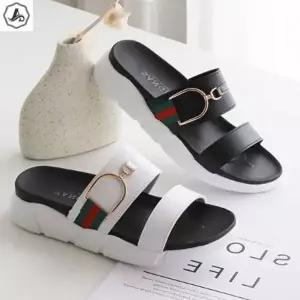 [애슬릿] 통굽 슬리퍼 투 라인 배색 금장 발편한 사무실 3cm