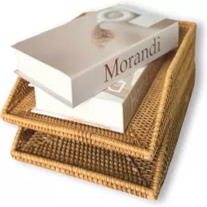 가이아메이드 라탄 책상 레터 트레이 2개 세트 장식용 종이 정리함 에스테틱 위커 14인치 L x 10.5인치 W