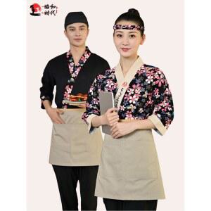 이자카야 유니폼 일본식 스시 7부 작업복 소매 조리복 셰프 여성상의 벚꽃