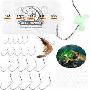 UCEC 야광 살아있는 새우 갈고리 합금 강철 낚시 바닷물 부식 저항성 강한 가시 메기 배스 파이크용 민물