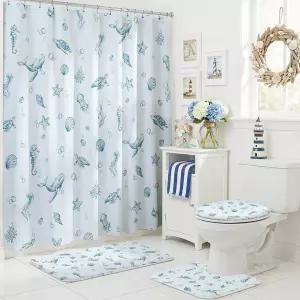 모시카 오션 샤워 커튼 세트 블루 수중 세계 물고기 바다 거북 여름 욕실 장식용 미끄럼 방지 욕조 러그