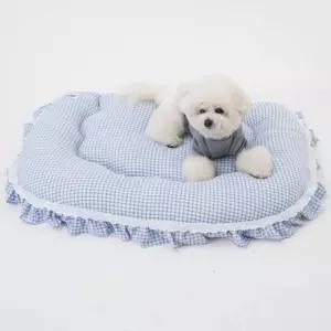 베네슈 레이스방석(체크블루)강아지쿠션 개침대 쇼파 하우스 펫방석 소파 베드 애견
