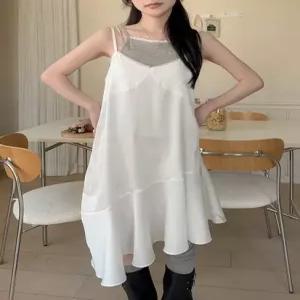 [엘루이즈] 피아나 새틴 언발 플레어 뷔스티에 미니 원피스 2color)