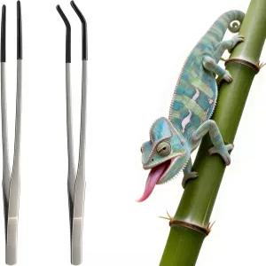 부드러운 고무 끝이 있는 10.6인치 초장형 스테인리스강 파충류 먹이 집게 2개 - 수염 용 탱크 액세서리