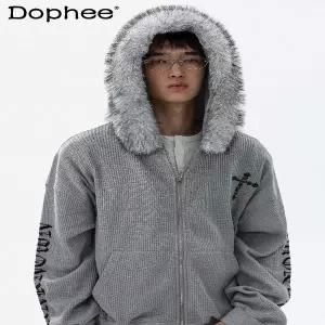 가디건 카디건 봄 가을 미국 스타일 Y2K 서브컬쳐 고딕 자수 퍼 칼라 스웨트셔츠 청 트렌디 후드 겨울 코트