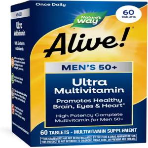 자연의 살아있는 길 남성용 50 데일리 울트라 멀티비타민 고효능 포뮬러 메틸화 B12 텐 프리 60정으로 한